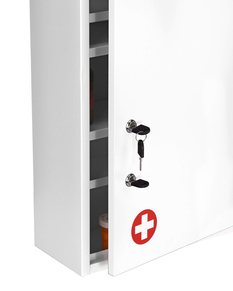 AdirMed Locking Medicine Cabinet Wall Mounted First Aid Cabinet with Lock, Lockable Wall Medicine Cabinet with Dual Lock and Dual Keys, 21" H x 16" W x 6" D, White - Image 3